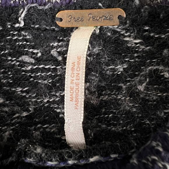 Free People Patchwork Cowl Neck Sweater M | Oversized Fair Isle Boho Knit Grunge - Picture 6 of 15